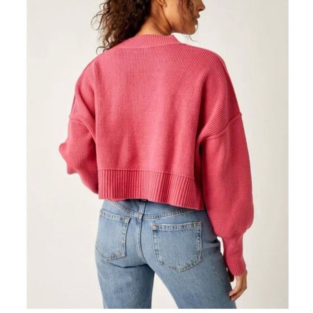 Free People Easy Street Crop Pullover Sweater in Pink Size XS Fall Boho - Picture 2 of 9